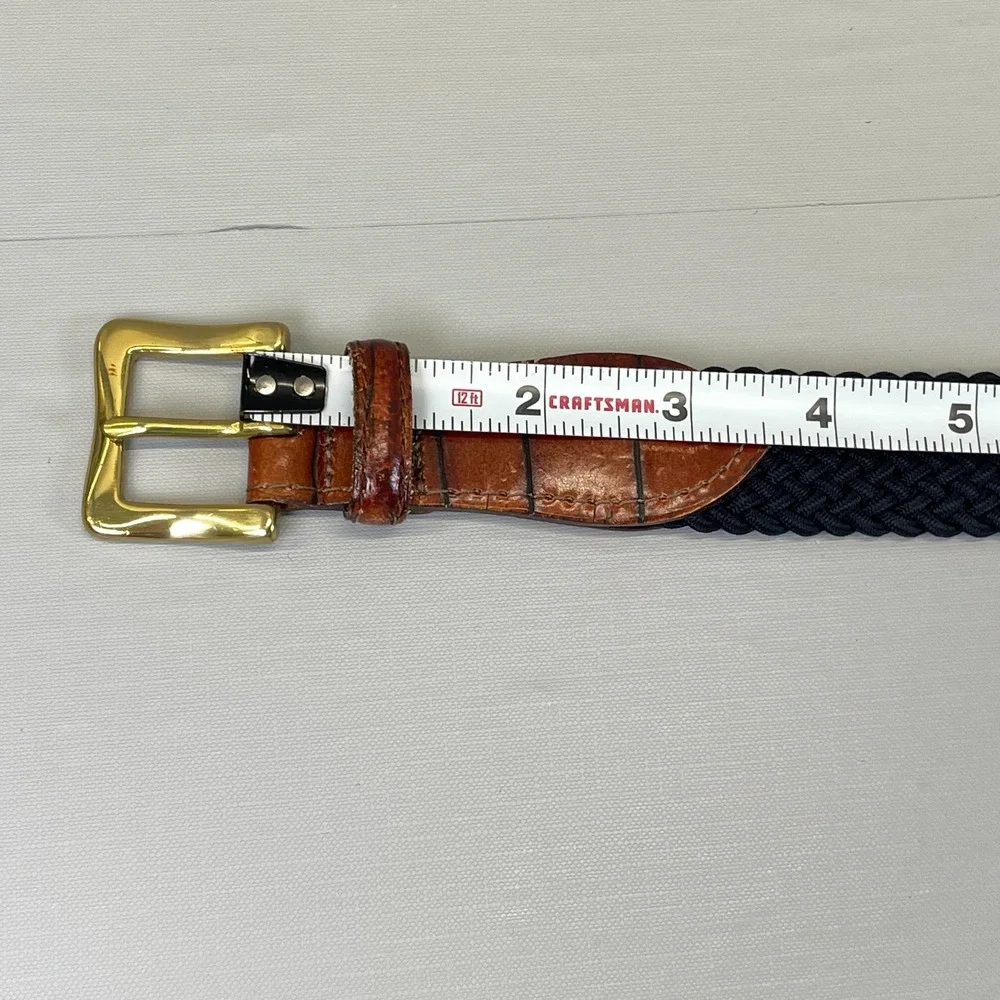 Martin Dingman Brown Blue Leather Belt Mens Size 32 Croc Embossed Stretch Woven